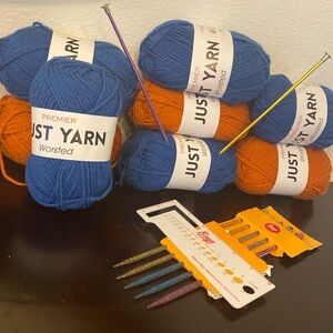 NWT 8 Skeins of Premier Just Yarn Worsted-131 yards plus knitting needle